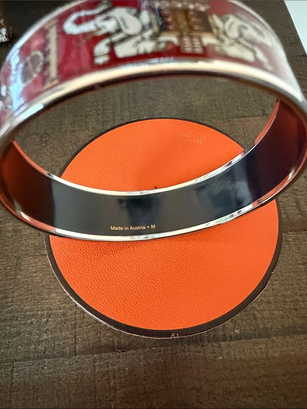 Like new Hermes Elephant Bangle in Red Enamel and Silver Hardware - Size 70cm